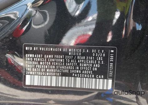 2020 Volkswagen Jetta Gli 2.0T Autobahn/2.0T S z USA, uszkodzony, nr VIN 3VW6T7BU0LM056187